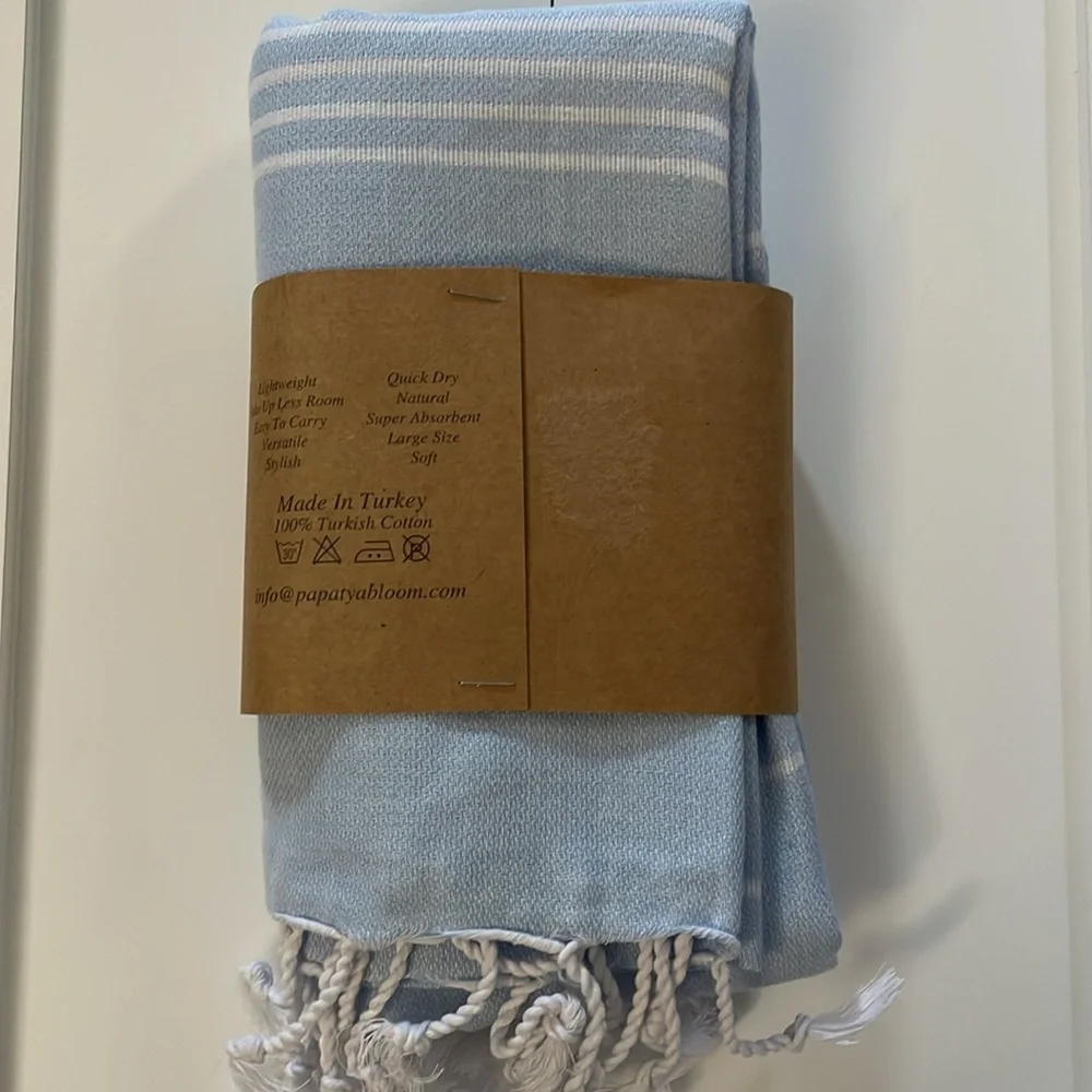 NEW Papatya Bloom 100% cotton Turkish towel. Made in Turkey. Large39" x 71" blue - Picture 3 of 3